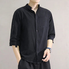 Stand Collar Mid-Sleeve Shirt - Spring & Summer - Muselune