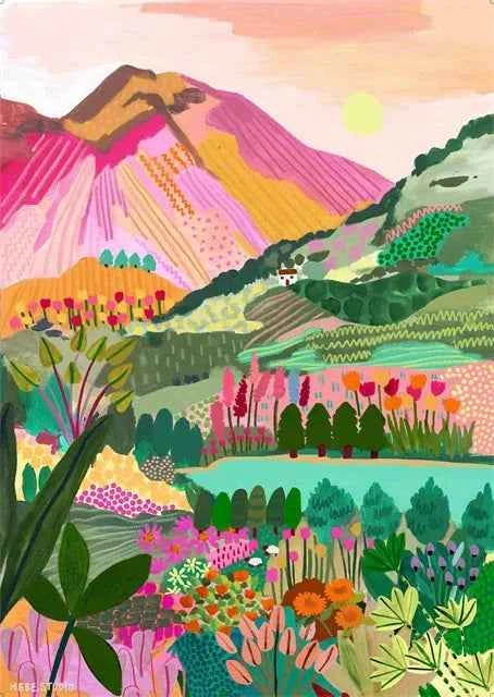 Colorful Mountain City Canvas – Abstract Travel-Inspired Wall Art - Muselune