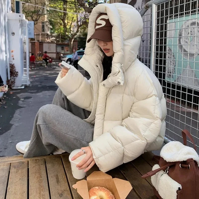 Thick Warm Parkas Loose White Duck Pink Jacket Muselune