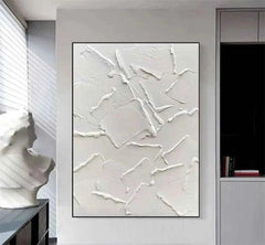 White Minimalist Ocean Wave Canvas – Textured Wabi-Sabi Wall Art - Muselune