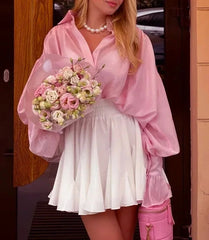 French Sexy Sheer with Puff Sleeves Style Shirt