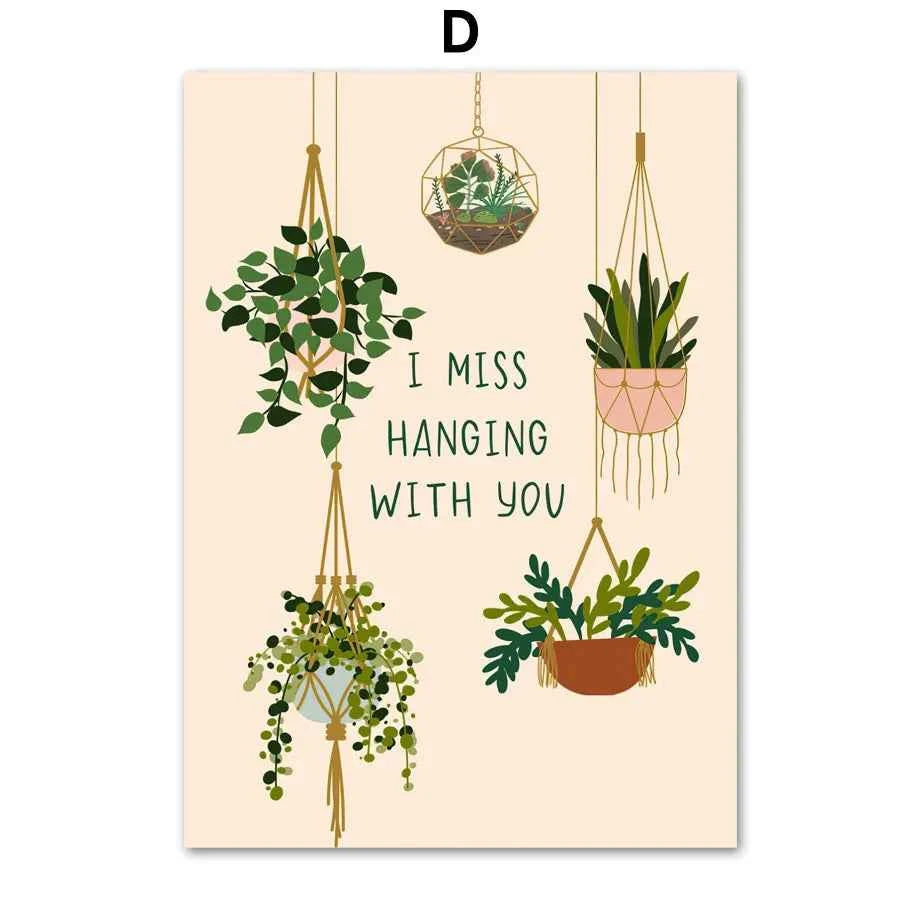 Black Cat & Green Plants Canvas – Abstract Boho Aesthetic Wall Art - Muselune