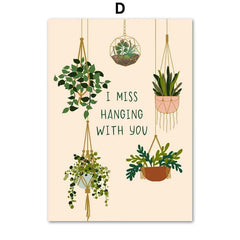 Black Cat & Green Plants Canvas – Abstract Boho Aesthetic Wall Art - Muselune