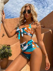 Floral Triangle Bikini Set – High Waist 3-Piece with Push-Up - Muselune