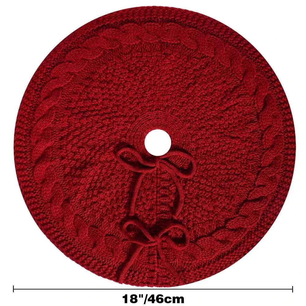 Knitted Red & White Christmas Tree Skirt/Mat - 18 inches