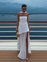 Ribbon Mesh Strapless Mesh Maxi Dress - Muselune