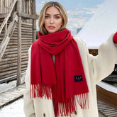 Solid Color Cashmere Thick Warm Shawls Christmas Red Scarves Muselune