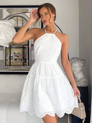 Lace Patchwork High Waist A- Line White Dresses The Muse