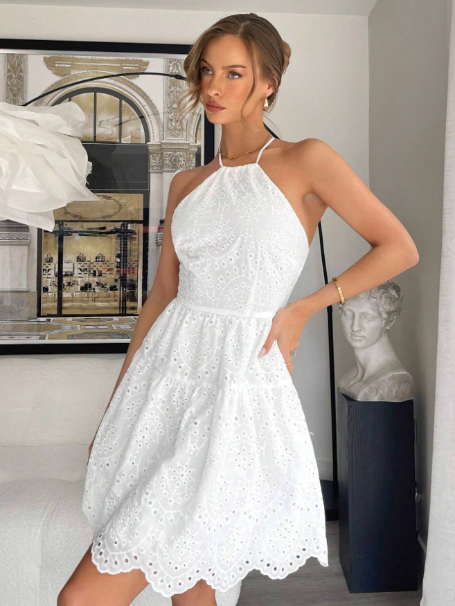 Lace Patchwork High Waist A- Line White Dresses The Muse