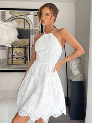 Lace Patchwork High Waist A- Line White Dresses The Muse