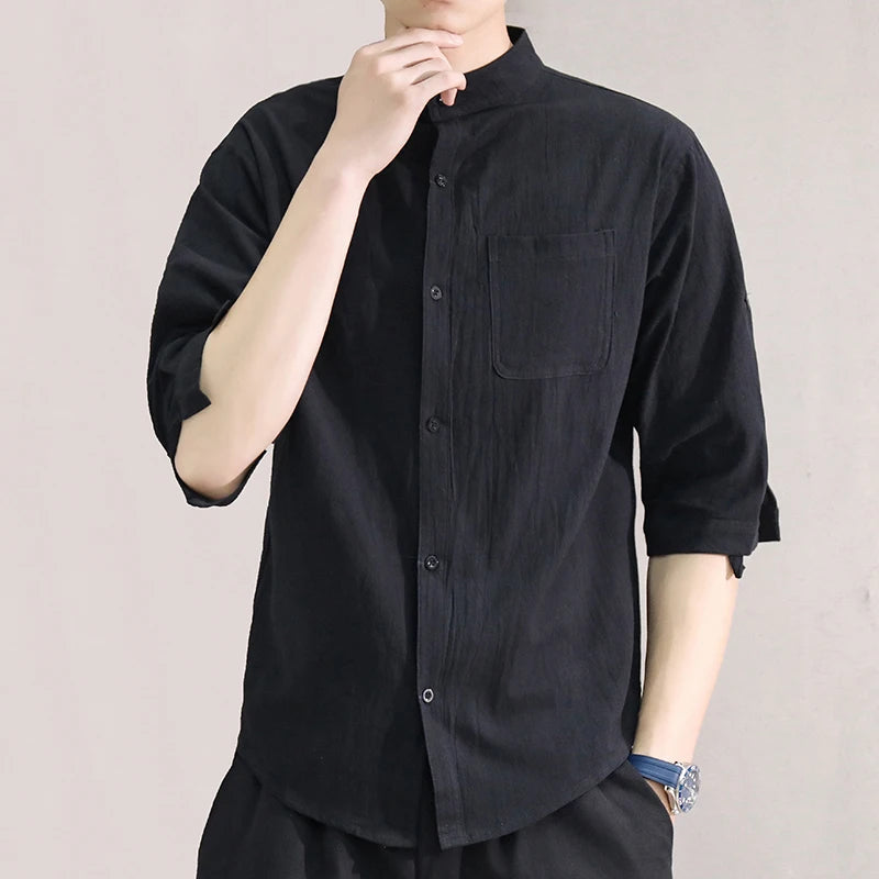 Stand Collar Mid-Sleeve Shirt - Spring & Summer - Muselune