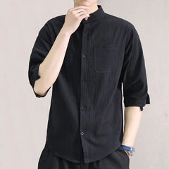 Stand Collar Mid-Sleeve Shirt - Spring & Summer - Muselune