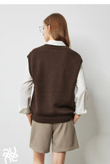Autumn New Twisted Sleeveless V Neck Pullover Sweater Tops - Muselune