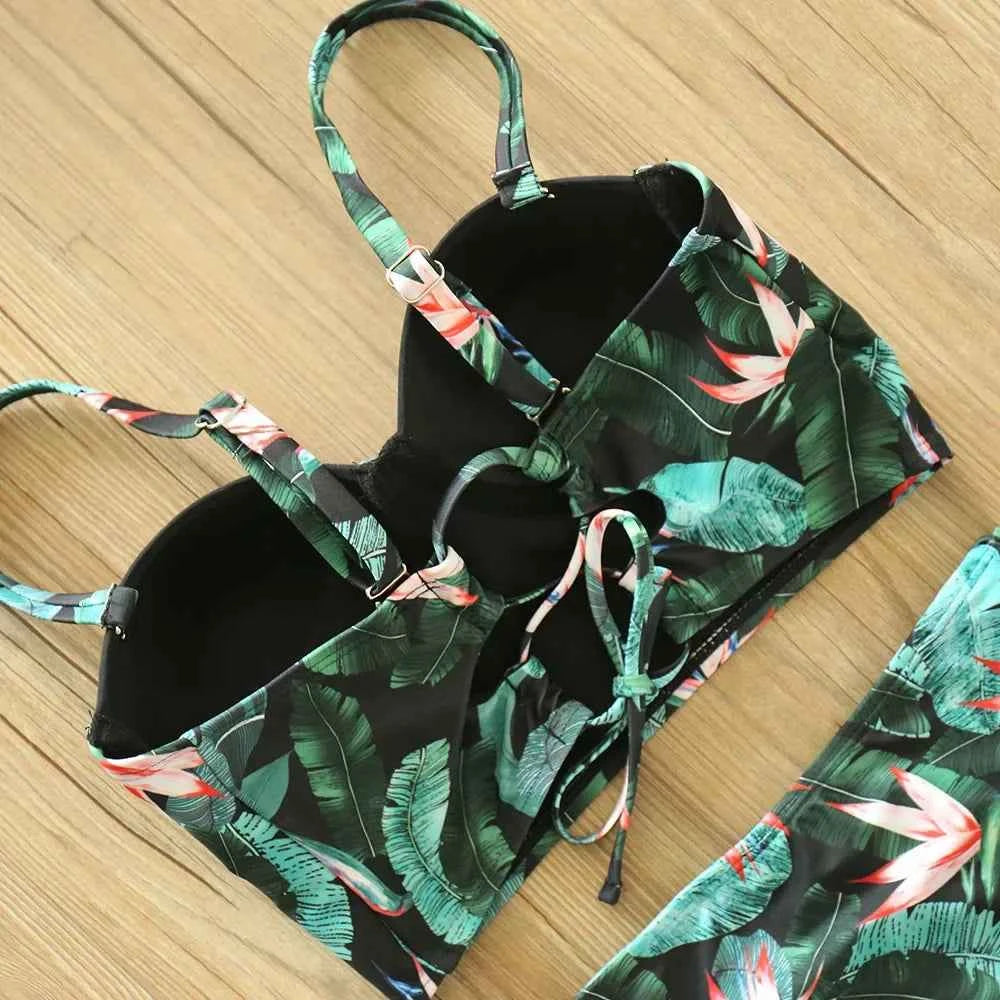 Floral Bandage Bikini – High Waist Push-Up Two-Piece - Muselune