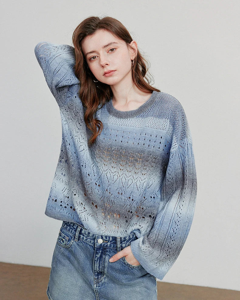 Round Neck Gradient Mohair Lightweight Woolen Knitted Tops Muselune