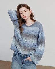 Round Neck Gradient Mohair Lightweight Woolen Knitted Tops Muselune