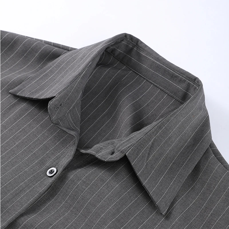 Striped Lapel Single-Breasted Suit - Muselune