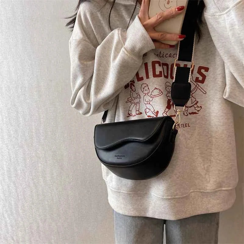 Vintage Solid Color Flap Small Saddle Shoulder Bag