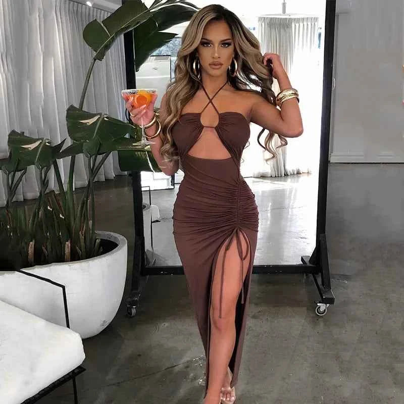 Sleeveless Sexy Midi Backless Dresses Slim Night Club Party Dress - Muselune