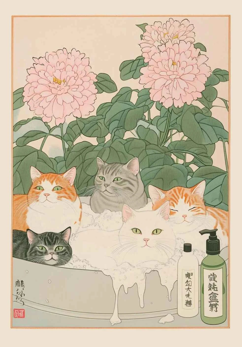 Japanese Tabby Cat Poster – Retro Art for Japandi Decor - Muselune
