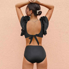 Ruffled Bikini Set – High Waist V-Neck Flounce Swimwear - Muselune