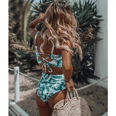 Floral Bandage Bikini – High Waist Push-Up Two-Piece - Muselune