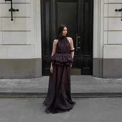 White O-neck Elegant Pleated Top Long Skirt Sets
