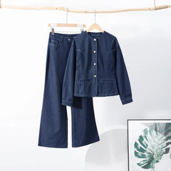 Vintage O-neck Denim Jacket & Pants Sets - Muselune