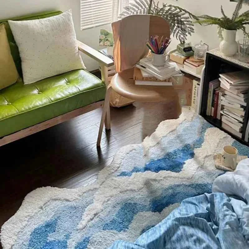 Ocean Wave Tufted Rug – Aesthetic Non-Slip Plush Carpet - Muselune
