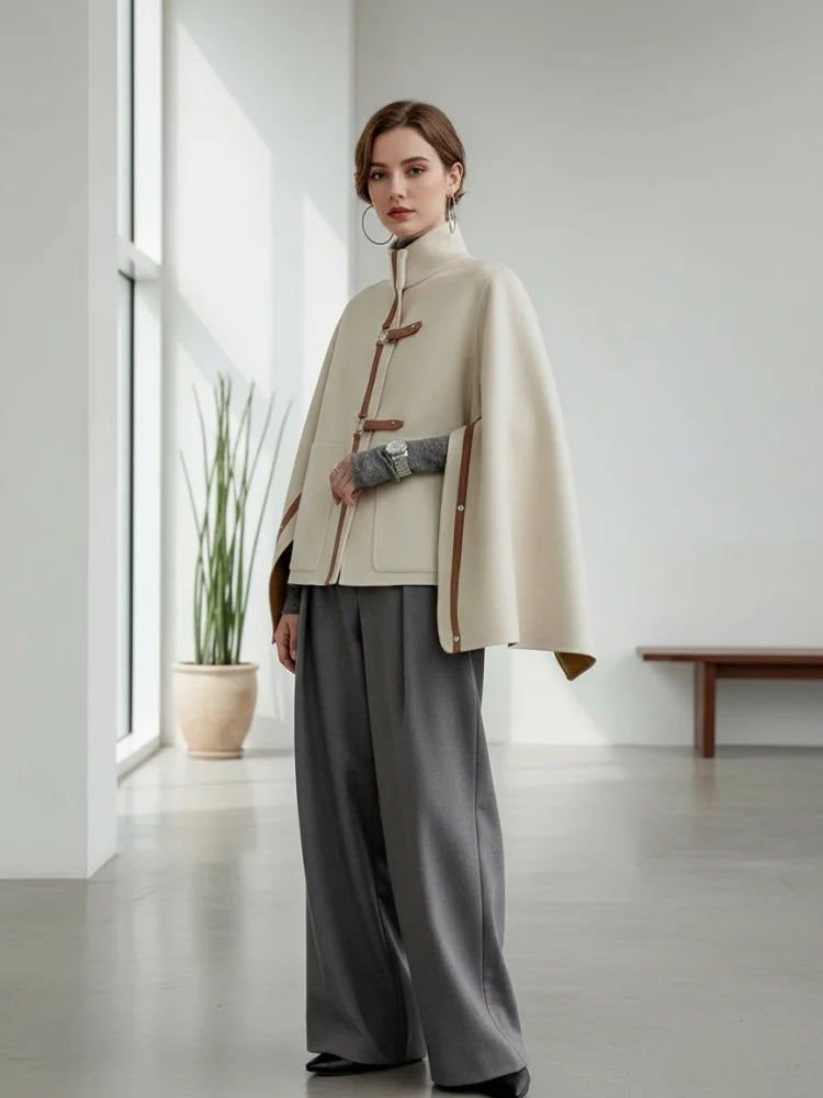 Freeacy Coat Buckle High Neck Cape Jackets Muselune