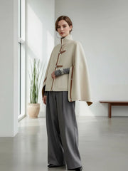 Freeacy Coat Buckle High Neck Cape Jackets Muselune