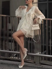 French Deep V Chiffon Mini Dress Skirt - Muselune