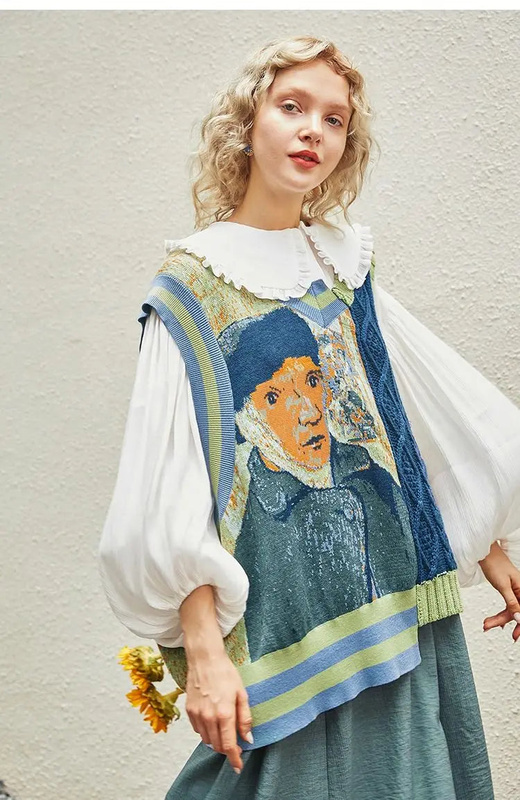 Muse Van Gogh Art Saint Remi Knitted Sweater Top - Muselune
