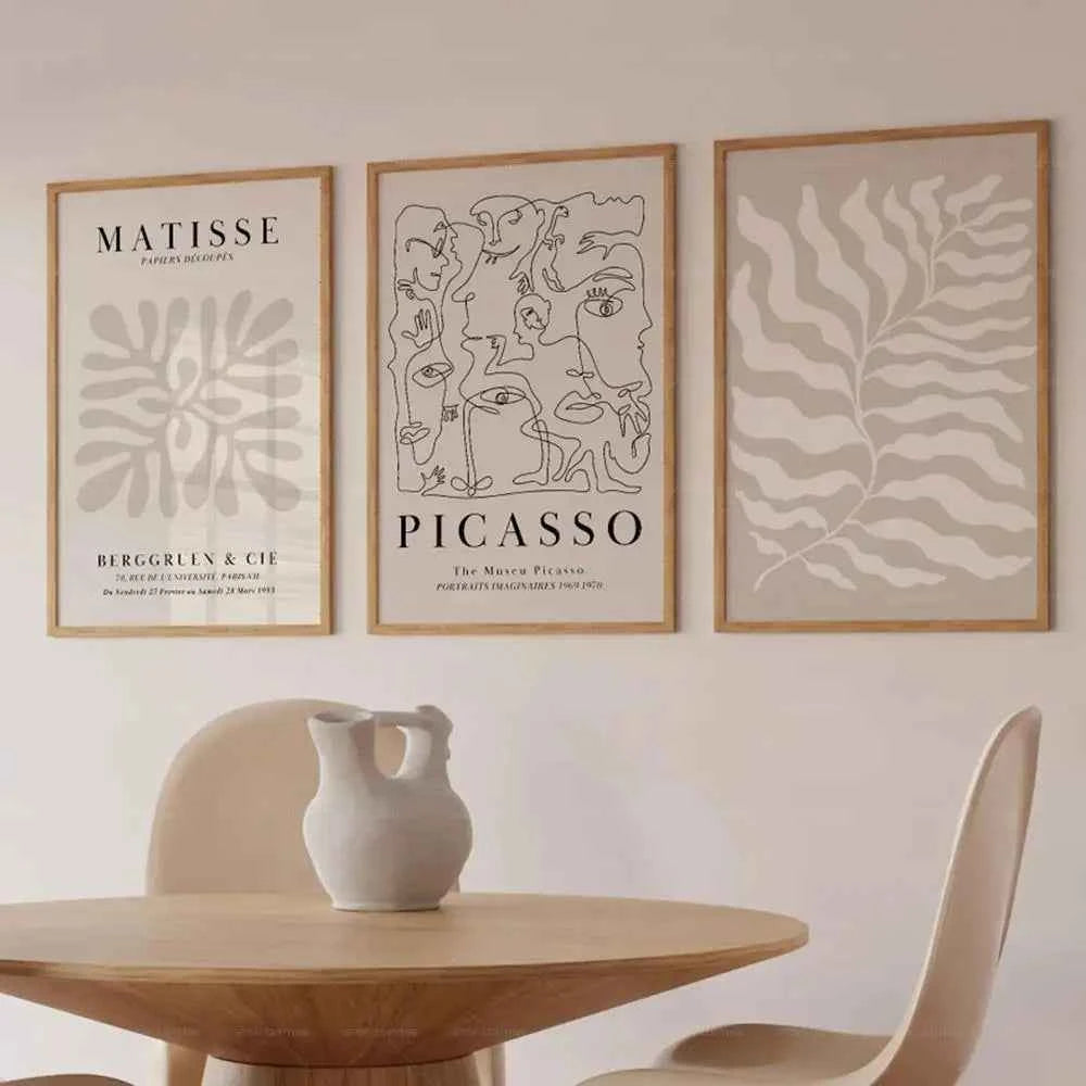 Mid-Century Beige Gallery Canvas – Matisse & Picasso Exhibition Art - Muselune