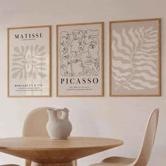 Mid-Century Beige Gallery Canvas – Matisse & Picasso Exhibition Art - Muselune