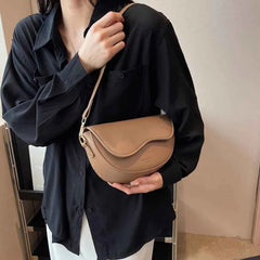 Vintage Solid Color Flap Small Saddle Shoulder Bag