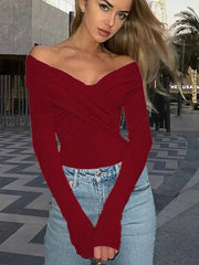 Red Off-Shoulder Bodysuit – Sexy, Slim & Street-Chic - Muselune