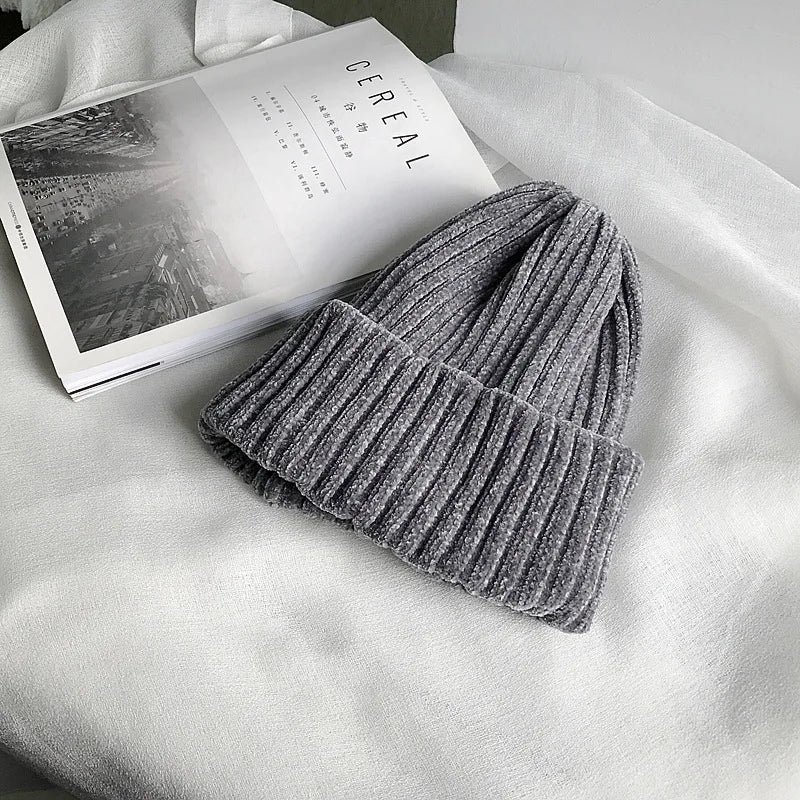 Solid Color Chenille Knitted Soft Leisure Hat Muselune