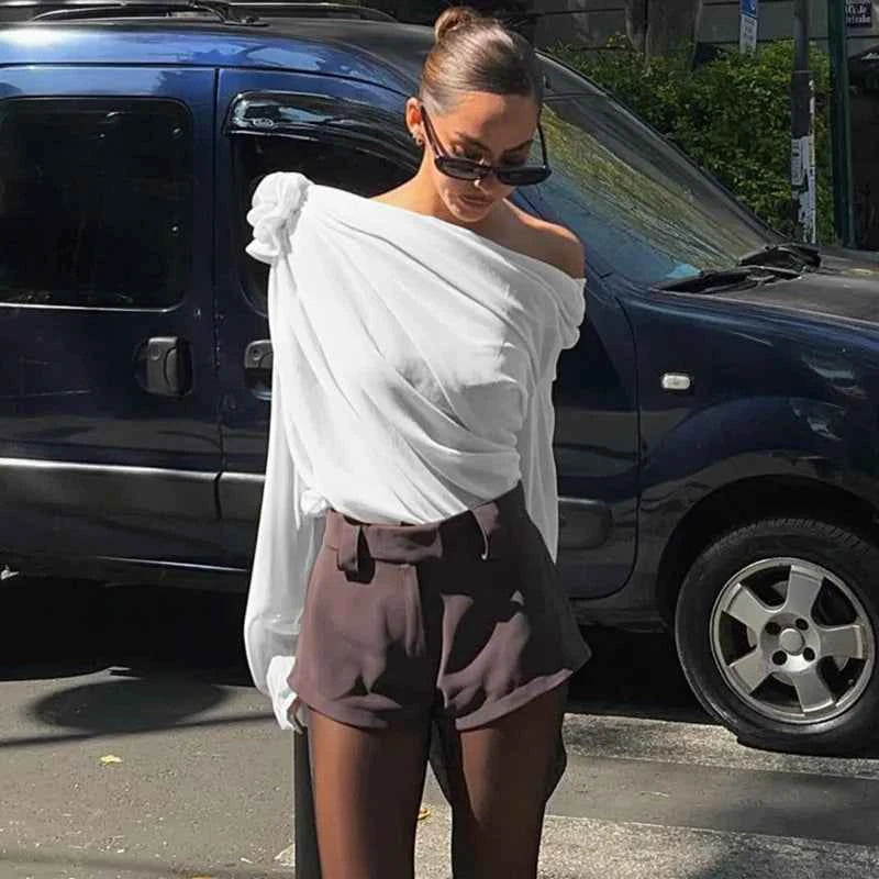 Combhasaki One-Shoulder Chiffon Blouse