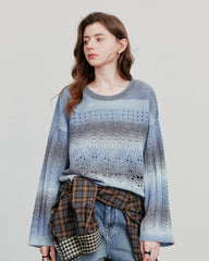 Round Neck Gradient Mohair Lightweight Woolen Knitted Tops Muselune