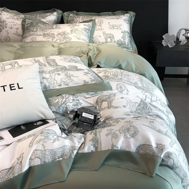 Silky Soft Lyocell Bedding Set – Eucalyptus Fiber, Forest & Leopard Print - Muselune