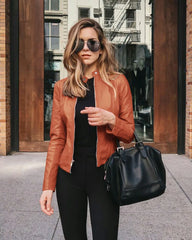 Vintage Windbreaker PU Leather Bomber Jacket Muselune