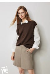 Autumn New Twisted Sleeveless V Neck Pullover Sweater Tops - Muselune