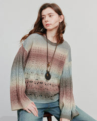 Round Neck Gradient Mohair Lightweight Woolen Knitted Tops Muselune