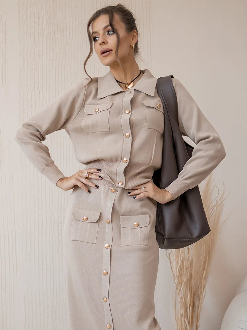 Elegant Vintage Knitted Skirt Set - Muselune