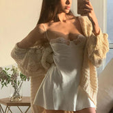 Adjustable Lace Low Cut Backless Mini A-line Dress - Muselune