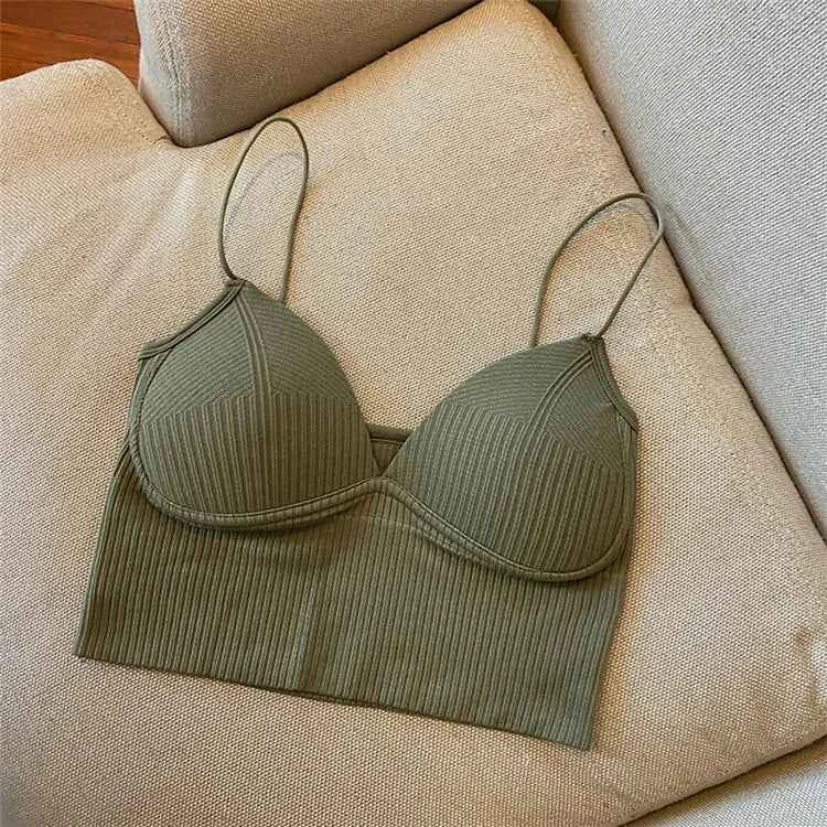 Sexy V-Neck Knit Crop Camisole/Tops – Push-Up, Stretch & Bralette Style - Muselune