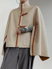 Freeacy Coat Buckle High Neck Cape Jackets Muselune