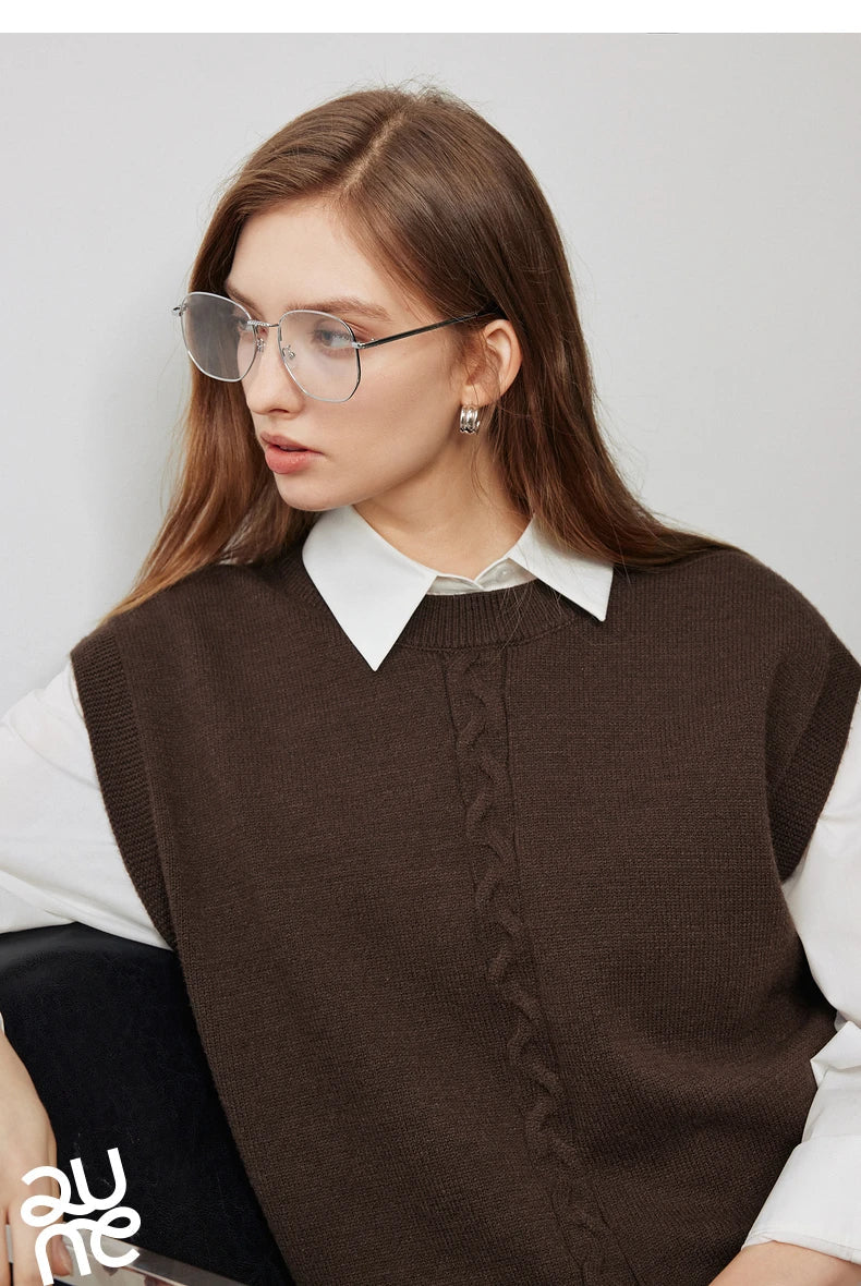 Autumn New Twisted Sleeveless V Neck Pullover Sweater Tops - Muselune