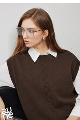 Autumn New Twisted Sleeveless V Neck Pullover Sweater Tops - Muselune